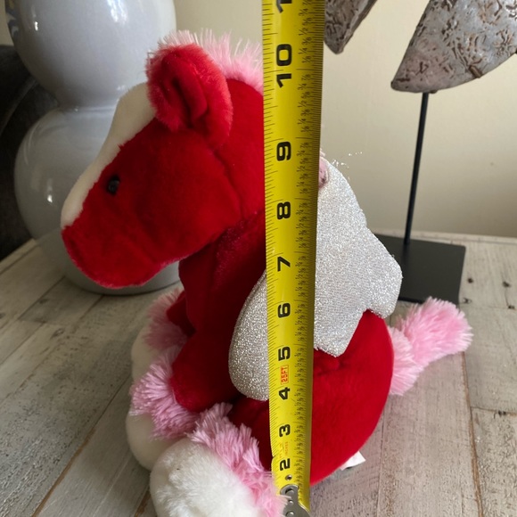 10” Red pink and white unicorn stuffed plush - Picture 2 of 6